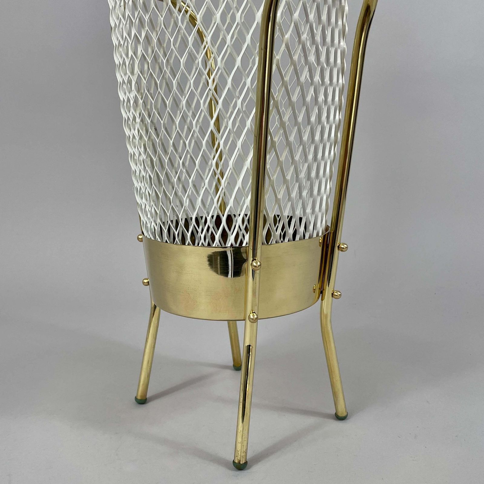 Mid Century Brass & White Metal Umbrella Stand, Italy 1950s photo vintage
