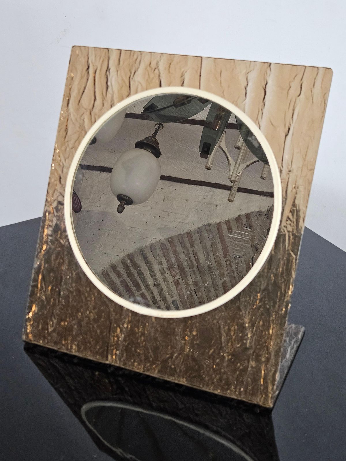 Italian Mid Century Modern Table Mirror In Textured Plexiglass, 1960s photo buy