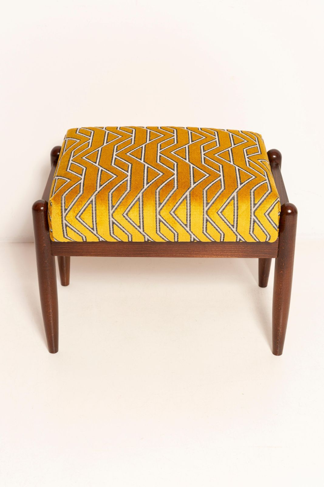 Mid Century Gfm Stool In Yellow Jacquard By Casamance, E. Homa, Europe, 1960s photo vinterior