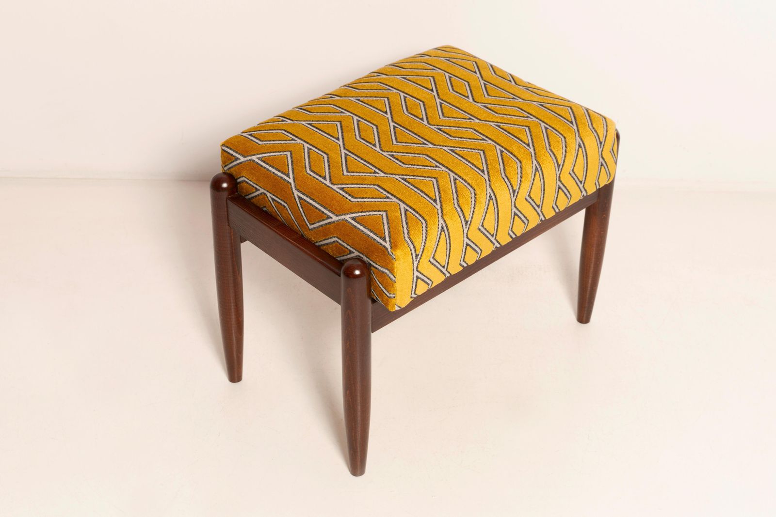 Mid Century Gfm Stool In Yellow Jacquard By Casamance, E. Homa, Europe, 1960s photo vintage