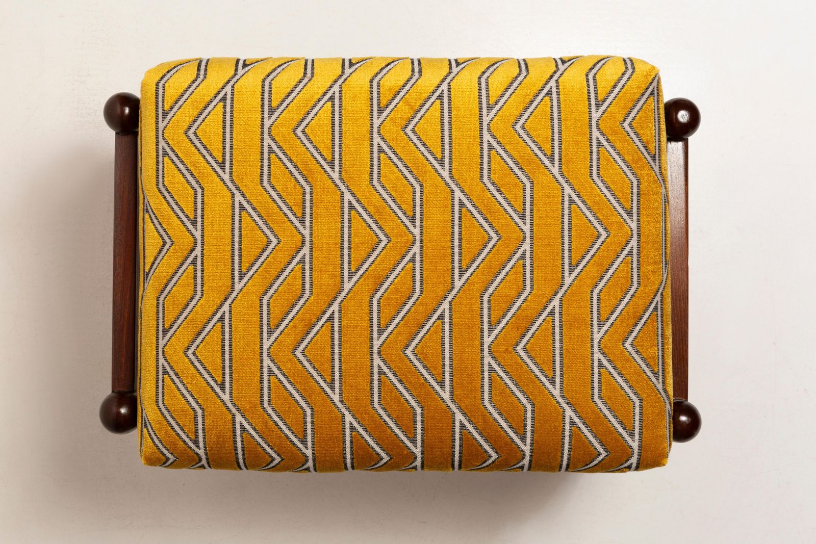 photo furniture Mid Century Gfm Stool In Yellow Jacquard By Casamance, E. Homa, Europe, 1960s
