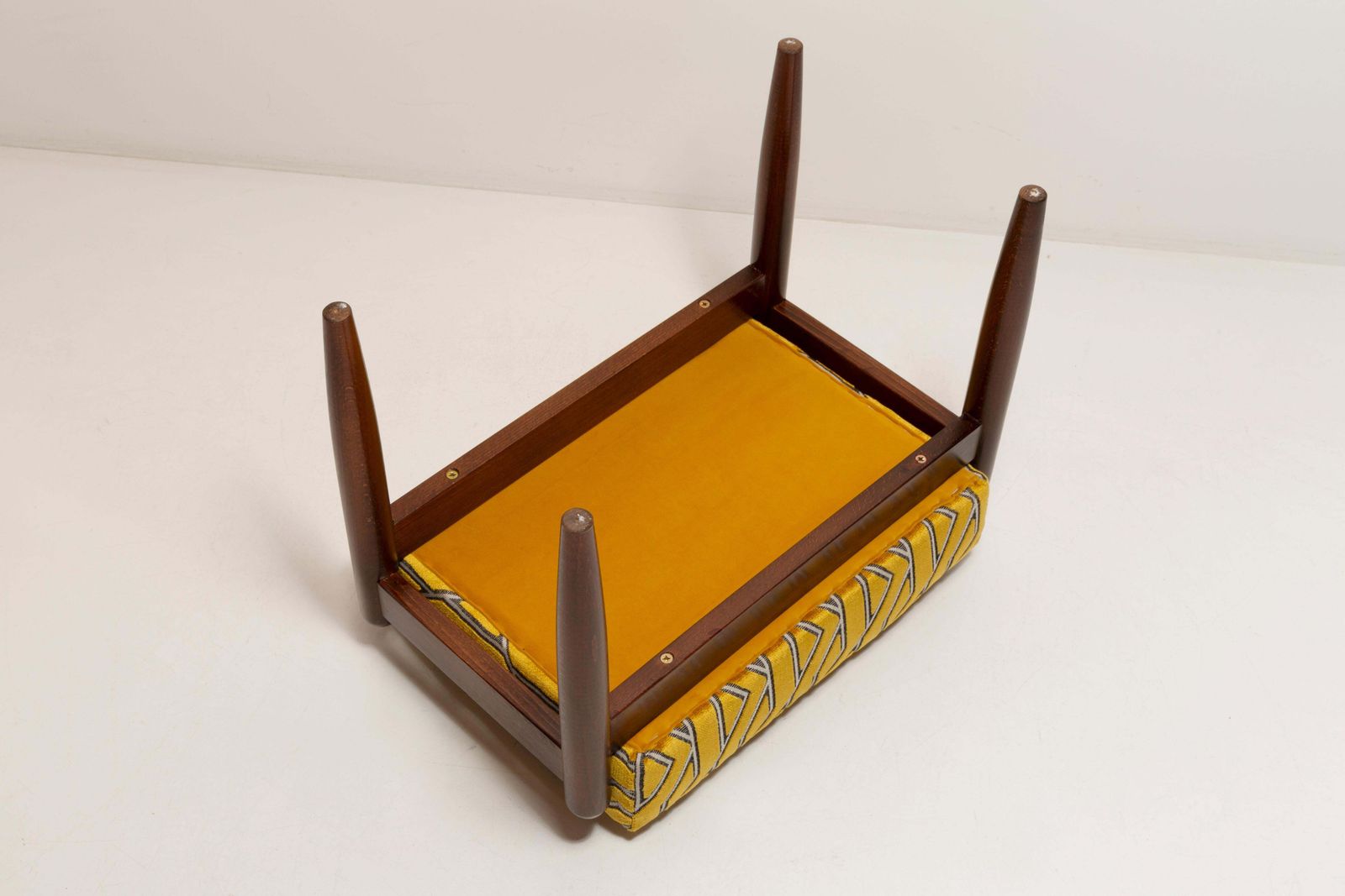 photo for sale Mid Century Gfm Stool In Yellow Jacquard By Casamance, E. Homa, Europe, 1960s