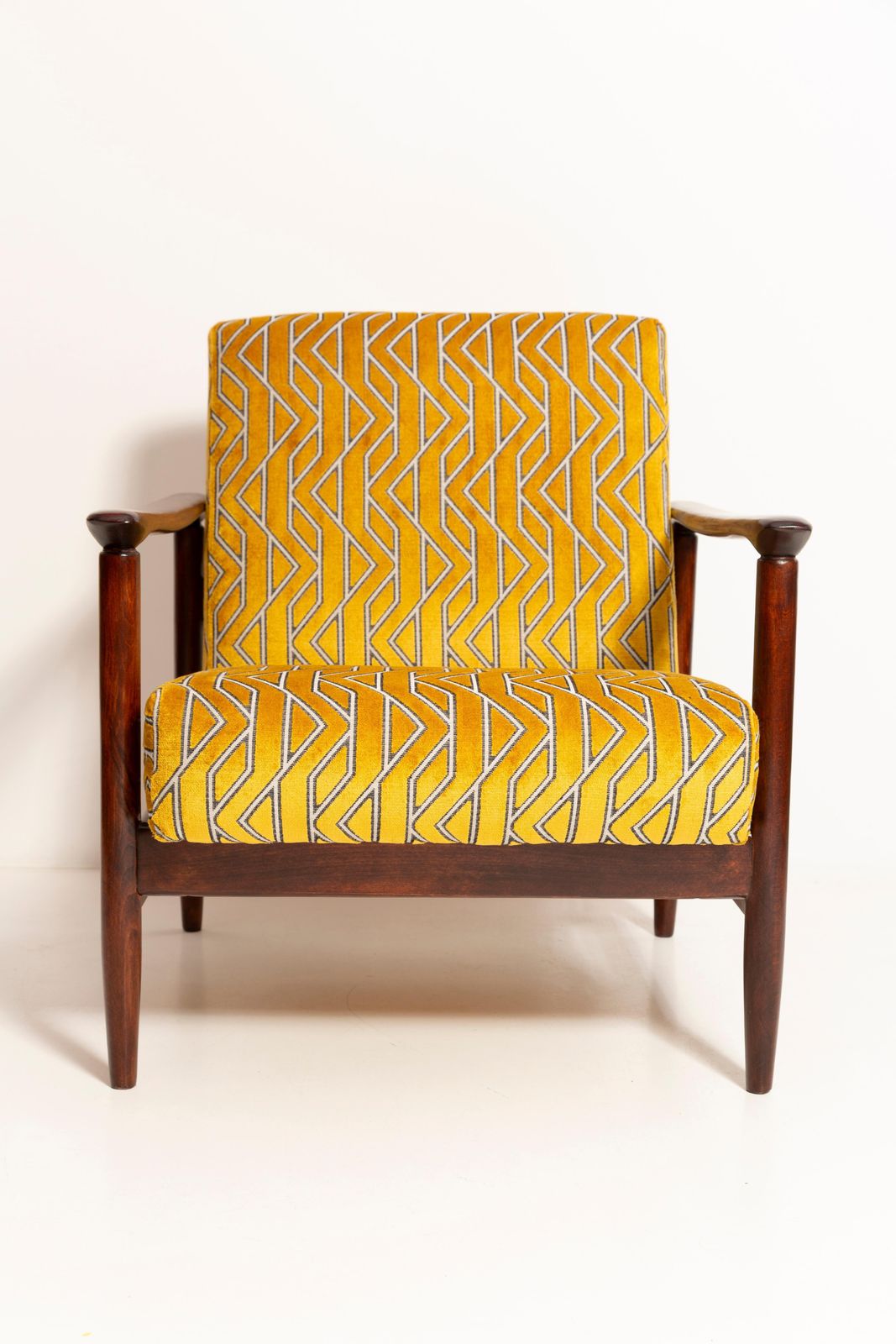 photo furniture Pair Of Mid Century Yellow Jacquard Velvet Armchairs, Edmund Homa, Gfm 142, 1960