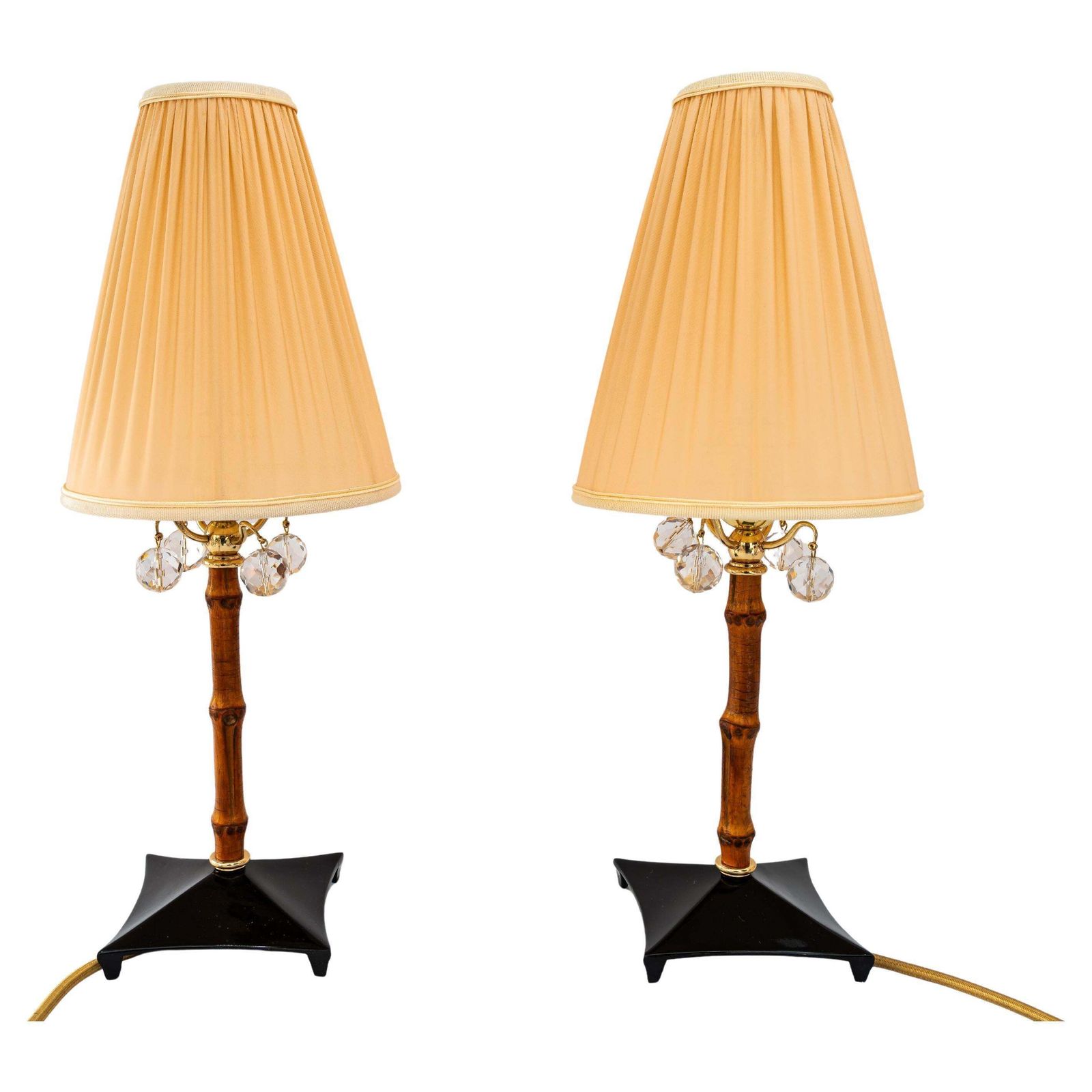2x Rupert Nikoll Bamboo Table Lamps With Fabric Shades Vienna Around 1950s