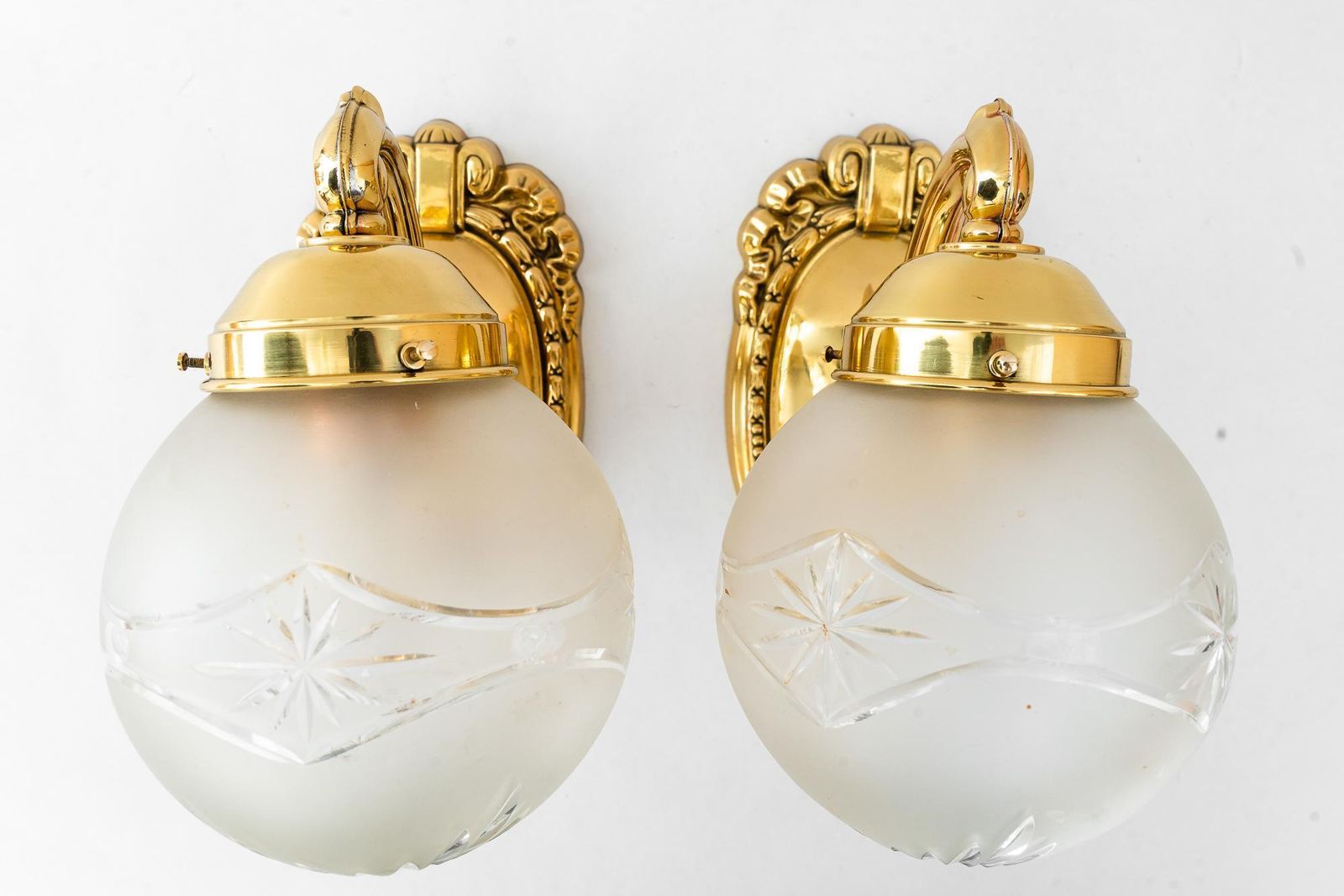 2 Historistic Wall Lamps With Cut Glass Shades Vienna Around 1890s photo vintage