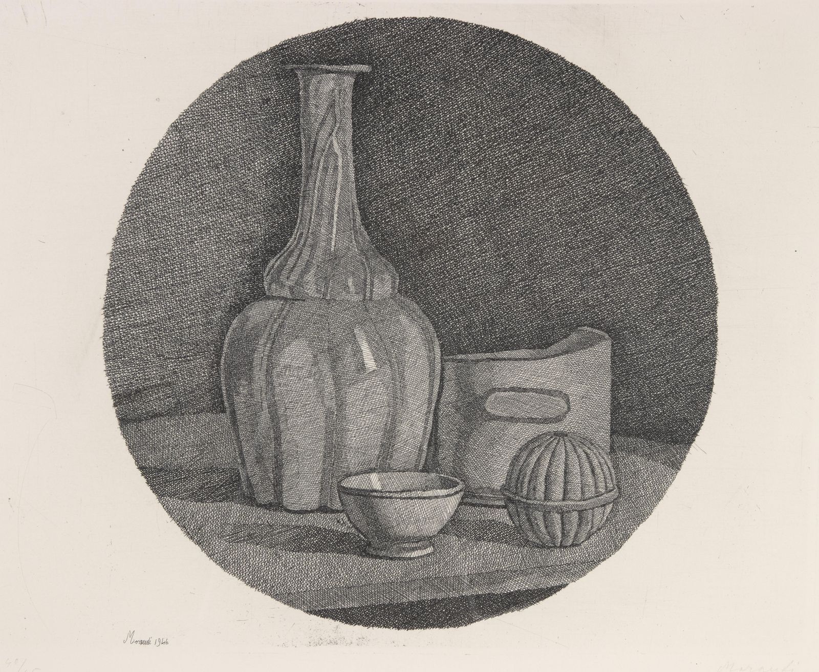 Giorgio Morandigrande Natura Morta Circolare Con Bottiglia...  Etching By Giorgio Morandi 19461946 photo furniture