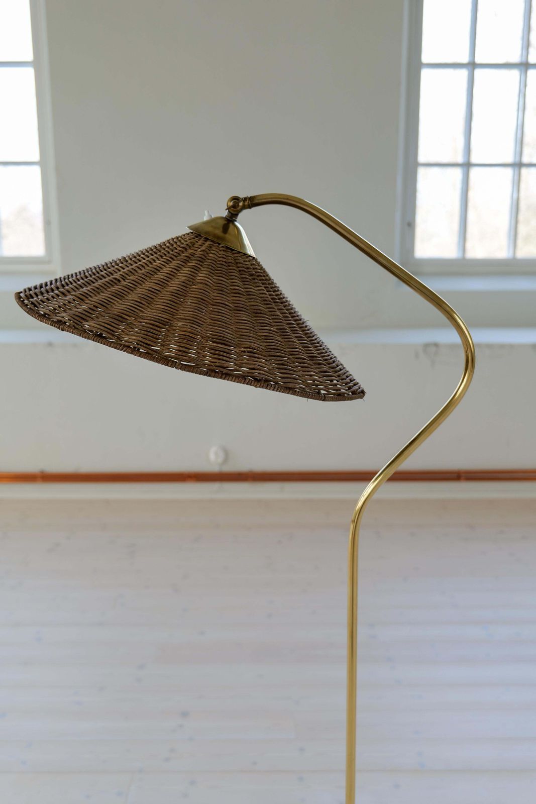 photo furniture Art Deco Sculptural Brass And Rattan Floor Lamp Sweden 1940s