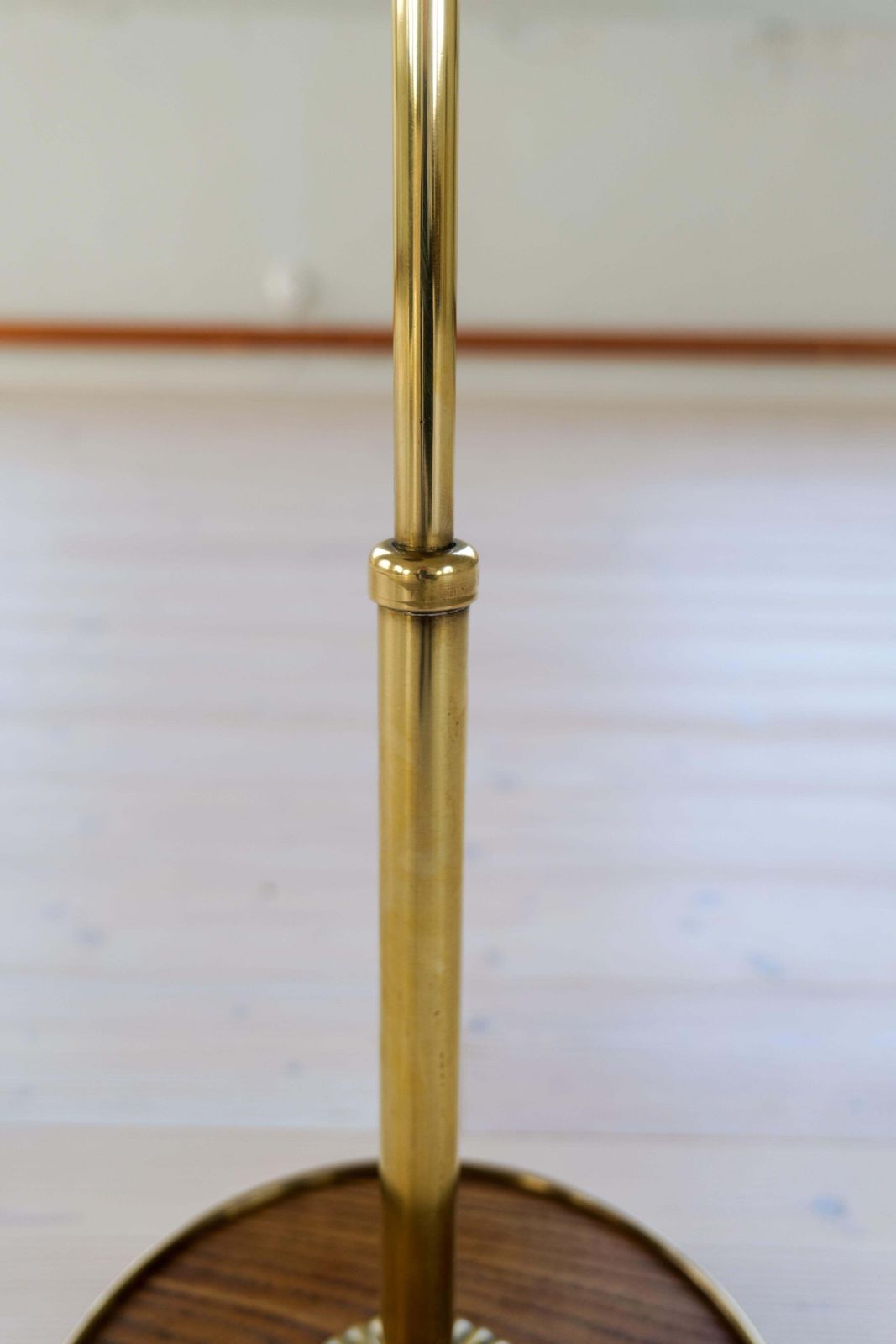 photo for sale Art Deco Sculptural Brass And Rattan Floor Lamp Sweden 1940s