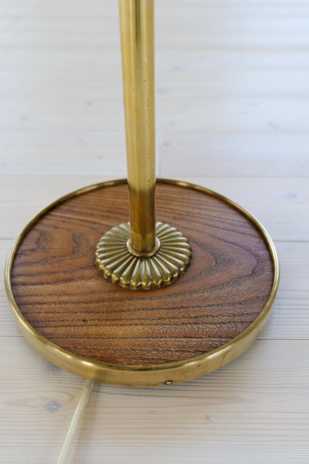 Lighting Art Deco Sculptural Brass And Rattan Floor Lamp Sweden 1940s photo