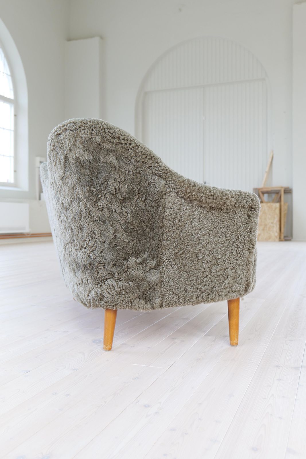 Furniture Samspel Sofa By Carl Malmsten, Reupholstered Sheepskin, Sweden, 1956 photo