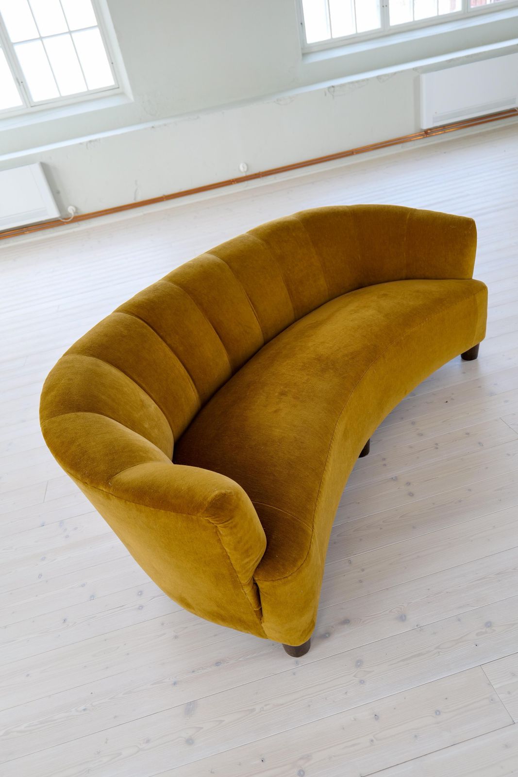 11212.0 Swedish Art Deco Velvet Sofa Curved Design, 1940s photo
