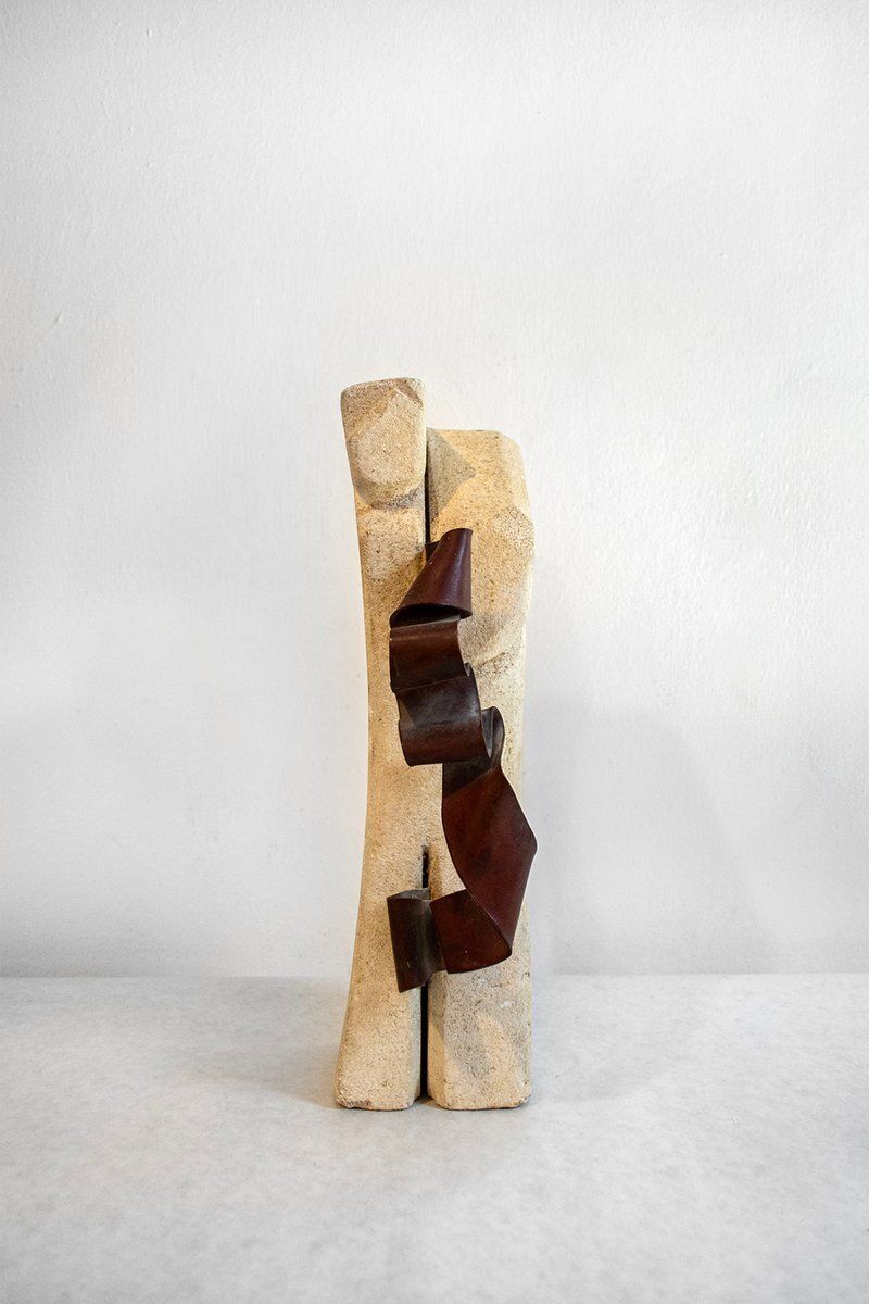 Abstract Sculptuur In Travertijn En Koper, Jaren 1970 photo furniture