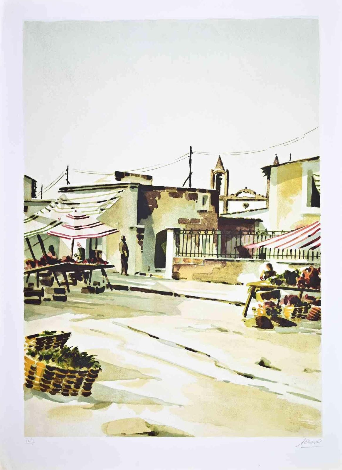 Lino Casadeithe Southern Market   Lithograph By Lino Casadei   1980s1980s