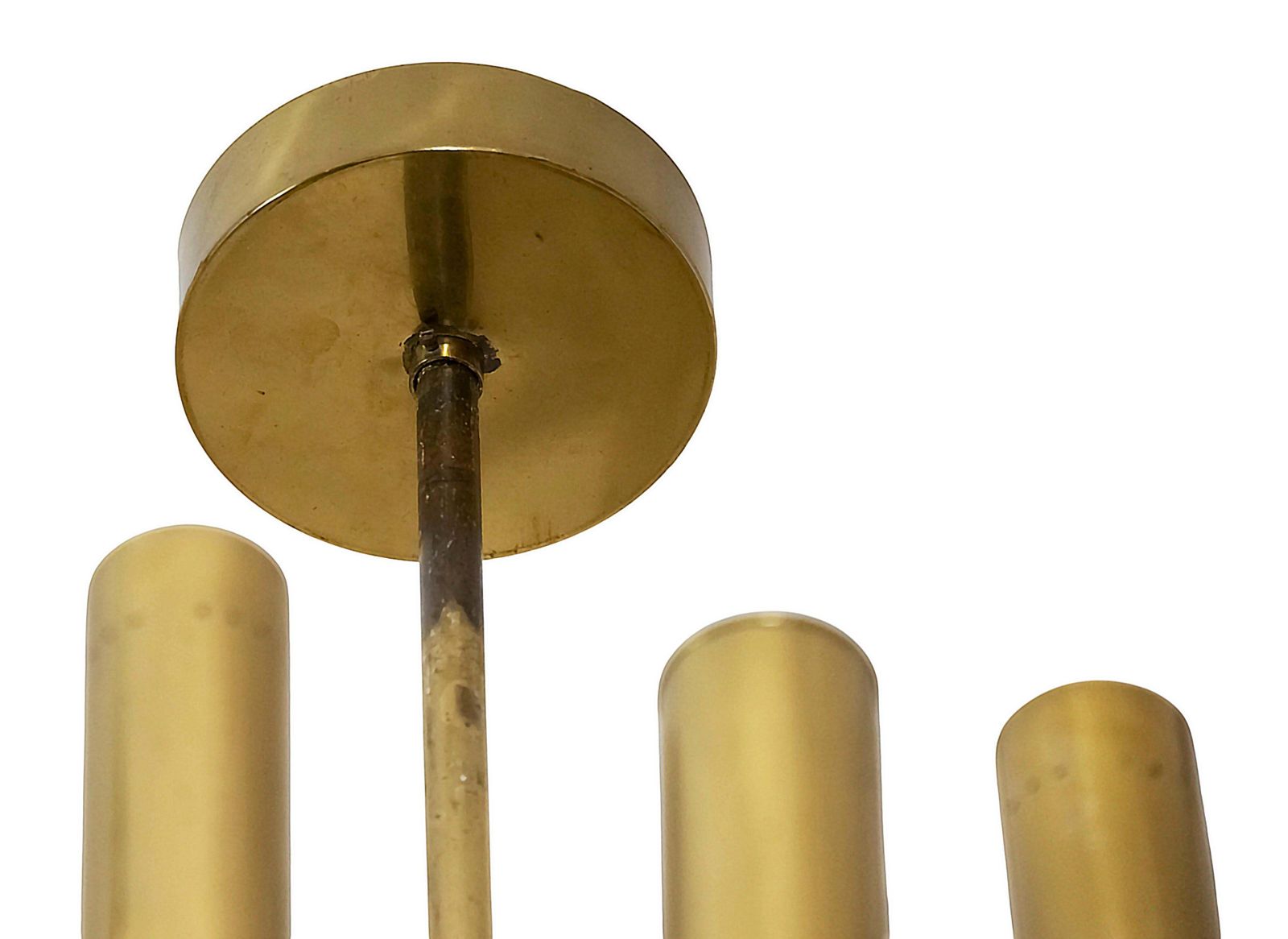 Mid Century Italian Brass Chandelier, Tube Form Design, 1970s Vintage photo Lighting