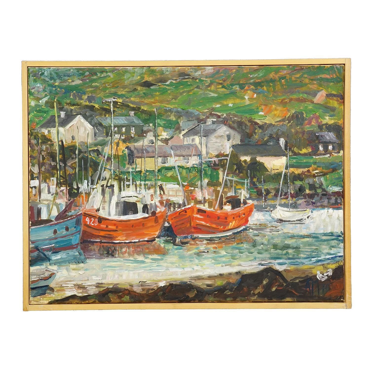 Alexander Michael – Olieverfschilderij, Fishing Boats In Ireland, 1976 photo furniture