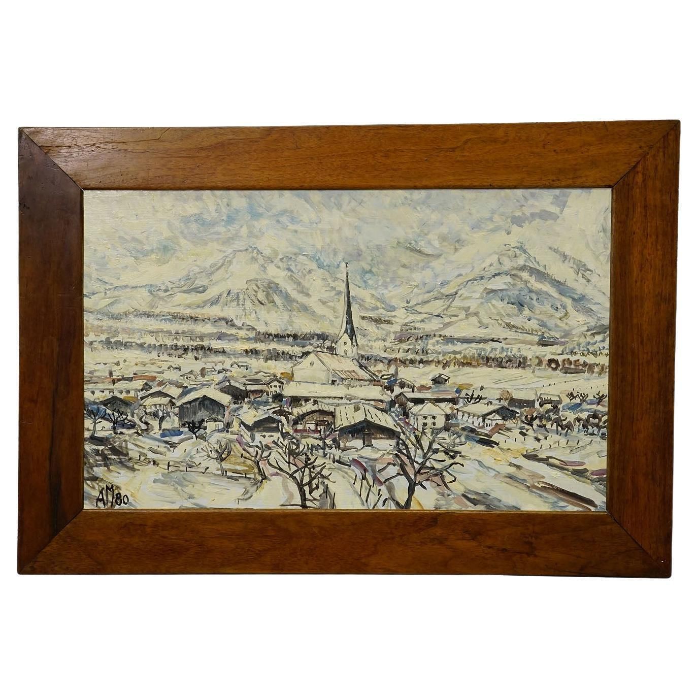 Alexander Michael Olieverfschilderij Van Bergen In Winter 1980