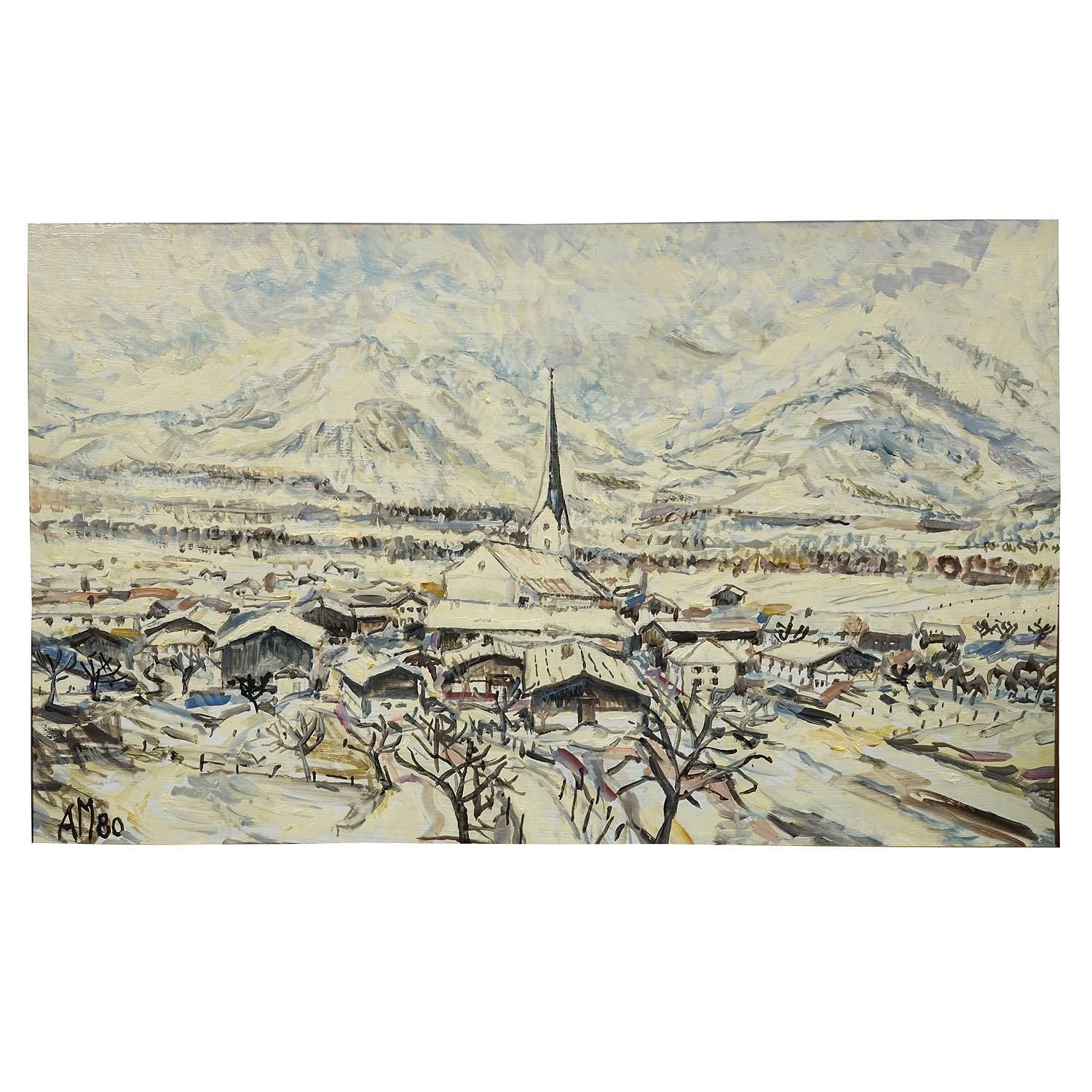 Alexander Michael Olieverfschilderij Van Bergen In Winter 1980 photo 616.0