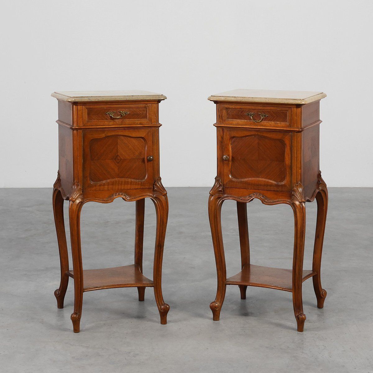 Louis XV Nightstands With Marble Tops, France, 1900s, Set Of 2