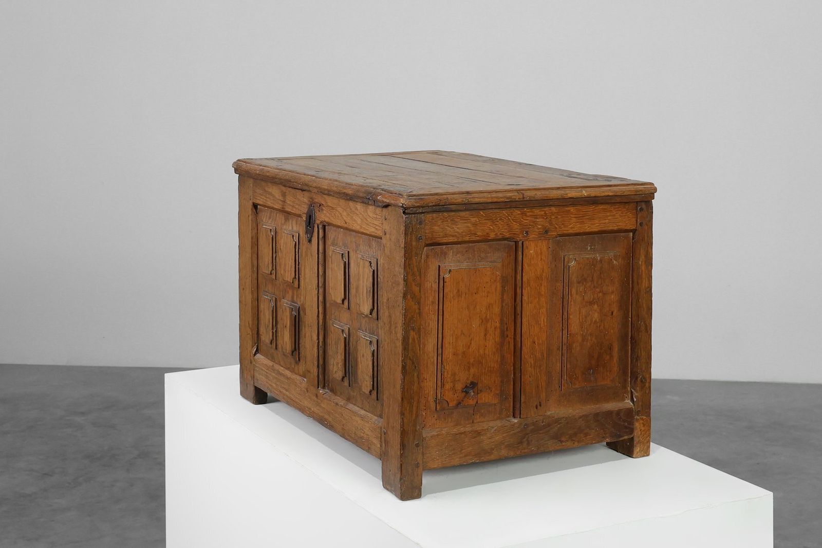 Rustic Oak Paneled Trunk Or Chest, France, 18th Century photo vinterior