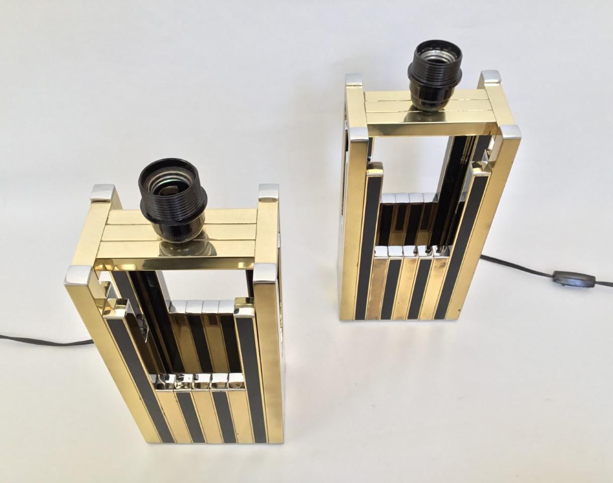 2633.0 Midcentury Gold Brass Black Emanel Pair Of Table Lamps By Bd Lumica, 1970s photo