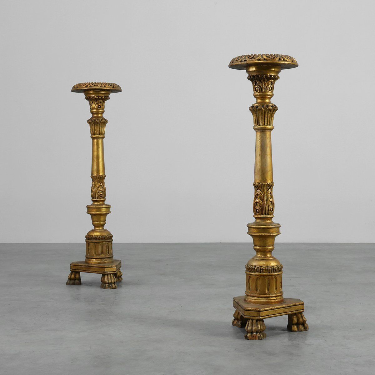 19th Century Giltwood Pedestals With Plaster Decoration, France, Set Of 2