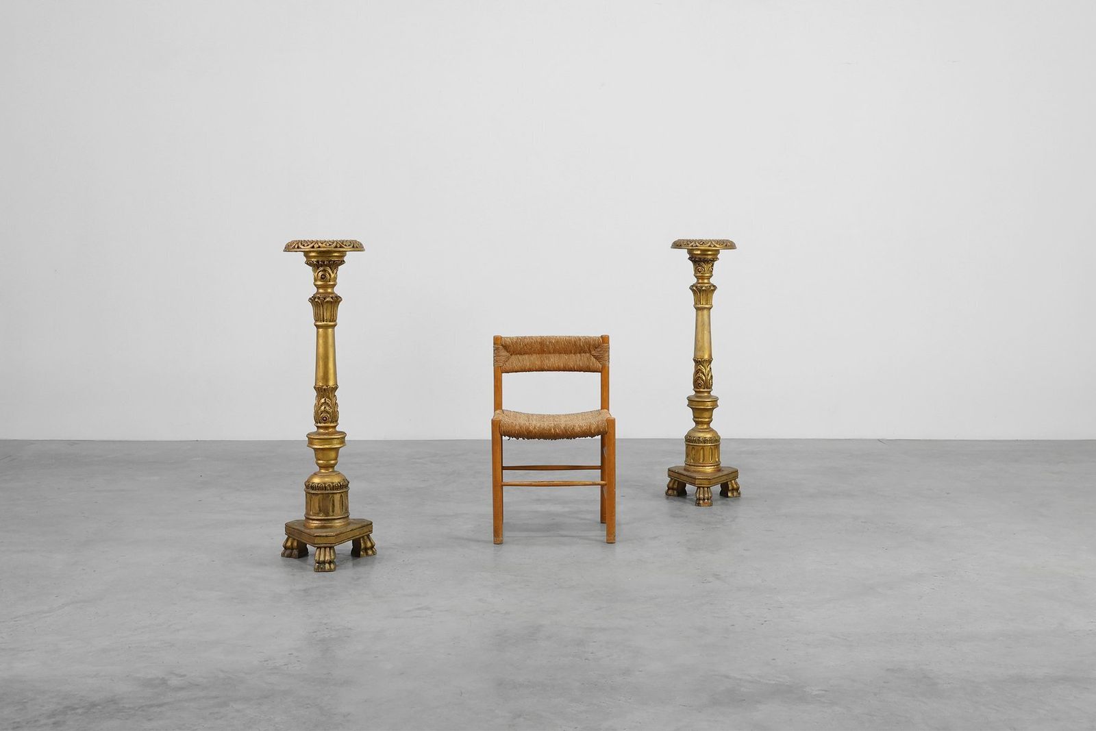 19th Century Giltwood Pedestals With Plaster Decoration, France, Set Of 2 photo furniture