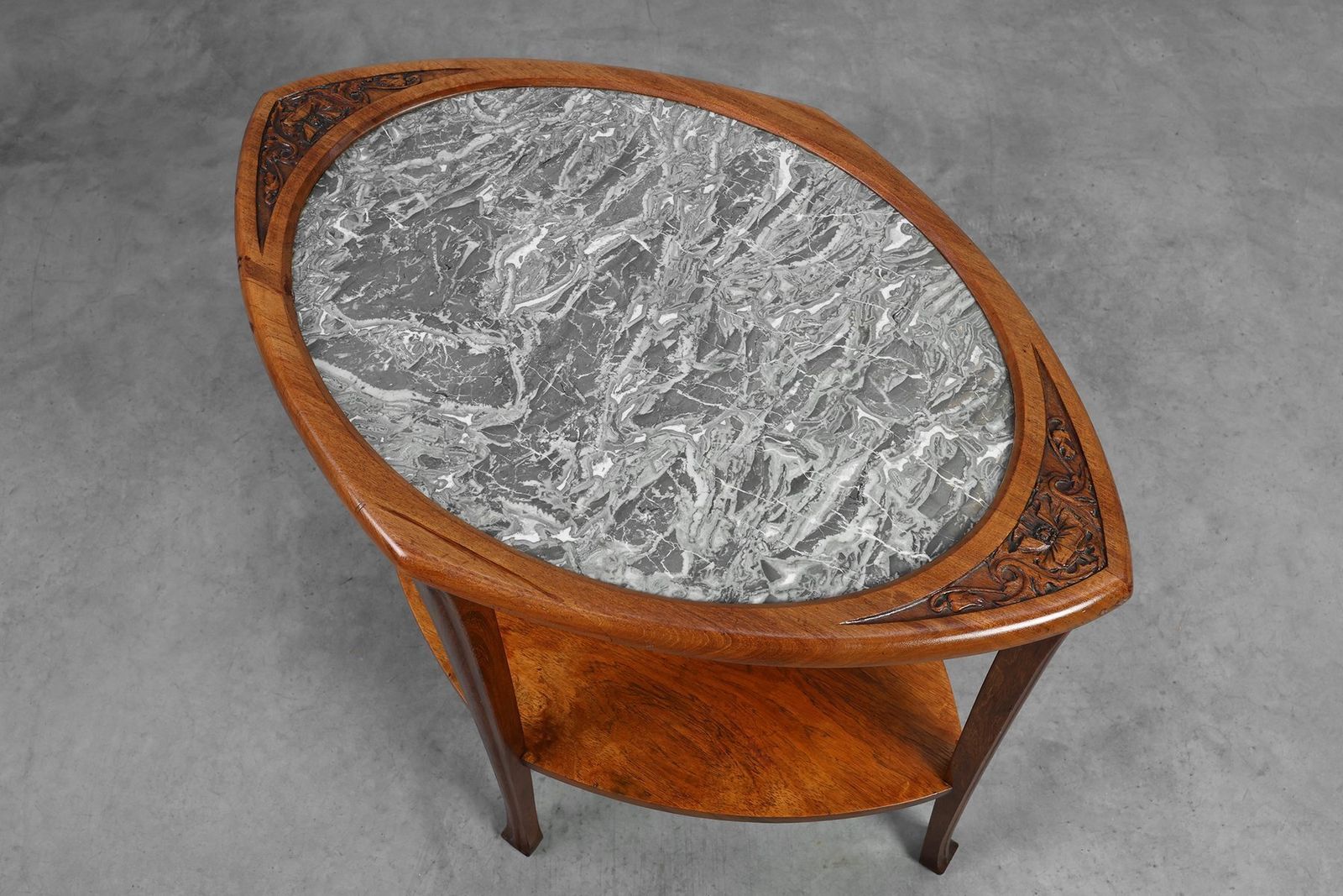 Art Nouveau Side Table In Walnut And Marble, France, 1915 photo furniture