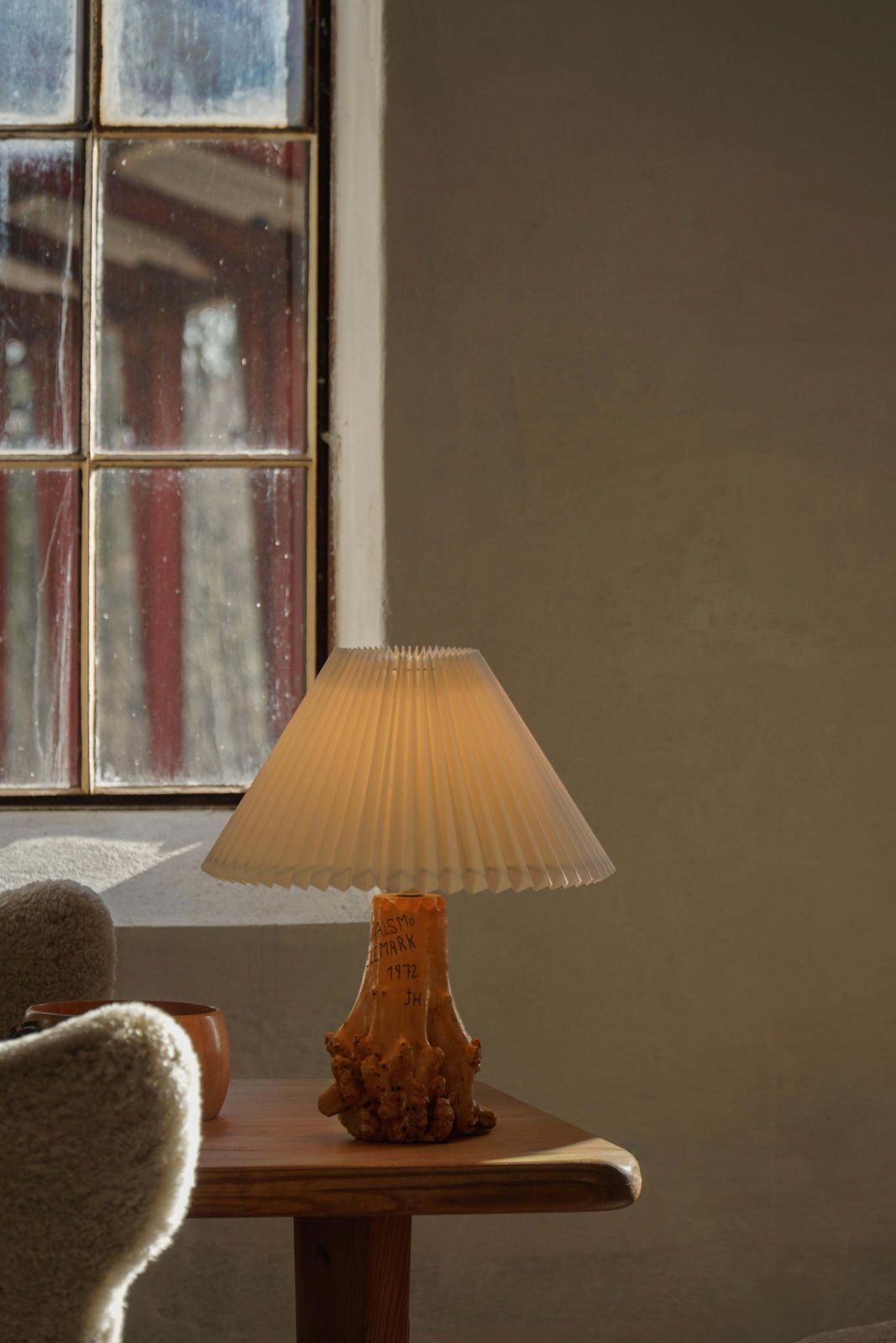 Scandinavian Modern, Carved Wooden Table Lamp With Engraved Inscription, 1972 photo 433.0