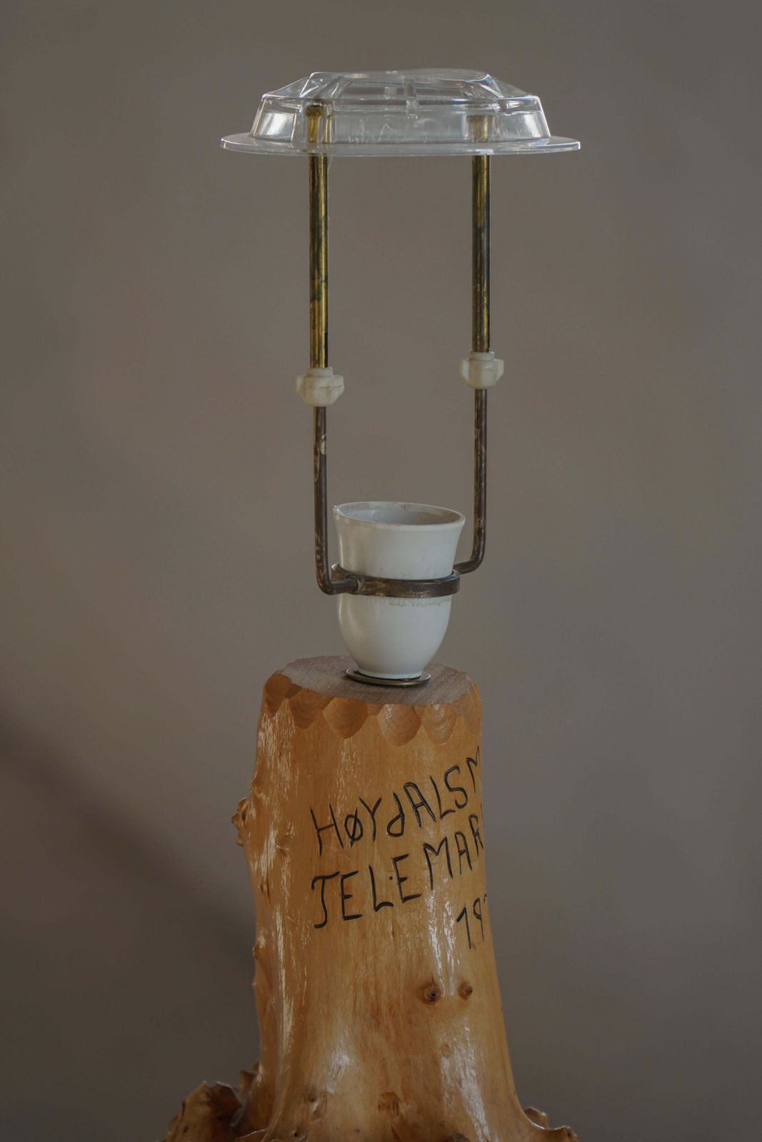 Scandinavian Modern, Carved Wooden Table Lamp With Engraved Inscription, 1972 photo buy