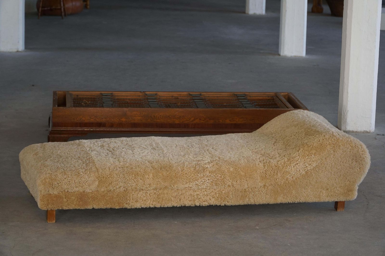photo for sale Art Deco, Daybed Reupholstered In Lambswool, Danish Cabinetmaker, 1930s