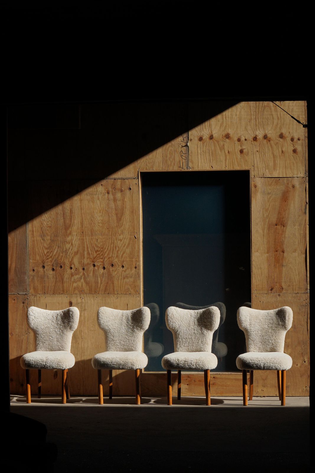 Set Of 4 Danish Modern Dining Chairs In Lambswool & Oak, Viggo Boesen, 1950s photo furniture