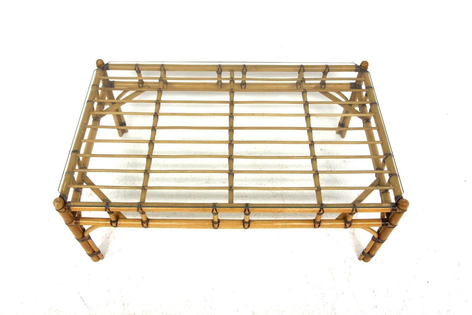 Scandinavian Coffee Table In Glass And Rattan, Sweden, 1970s photo for sale