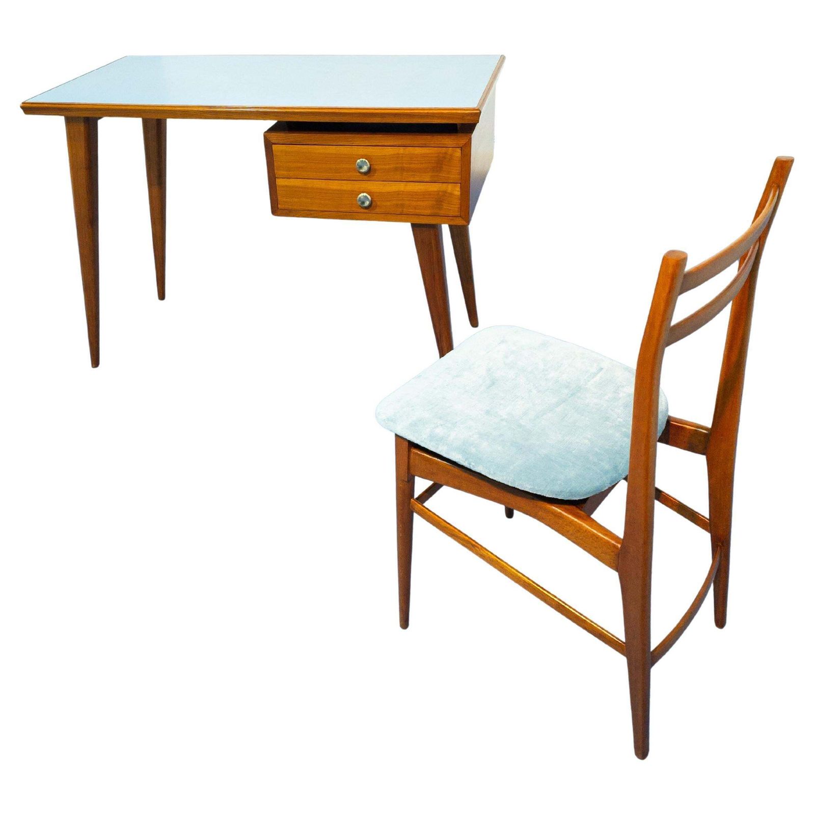 Italian Midcentury Desk And Chair With Suspended Bookcase Giò Ponti Style