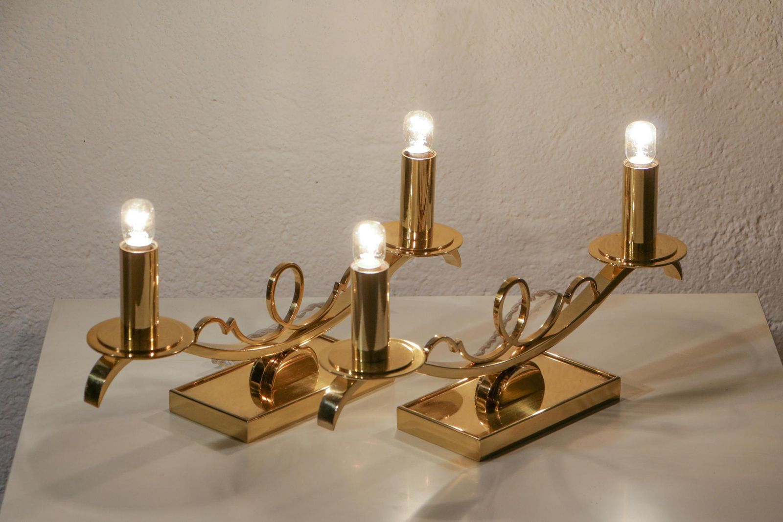 Art Deco Brass Table Lamps In The Style Of Jules Leleu, France, 1930s photo for sale