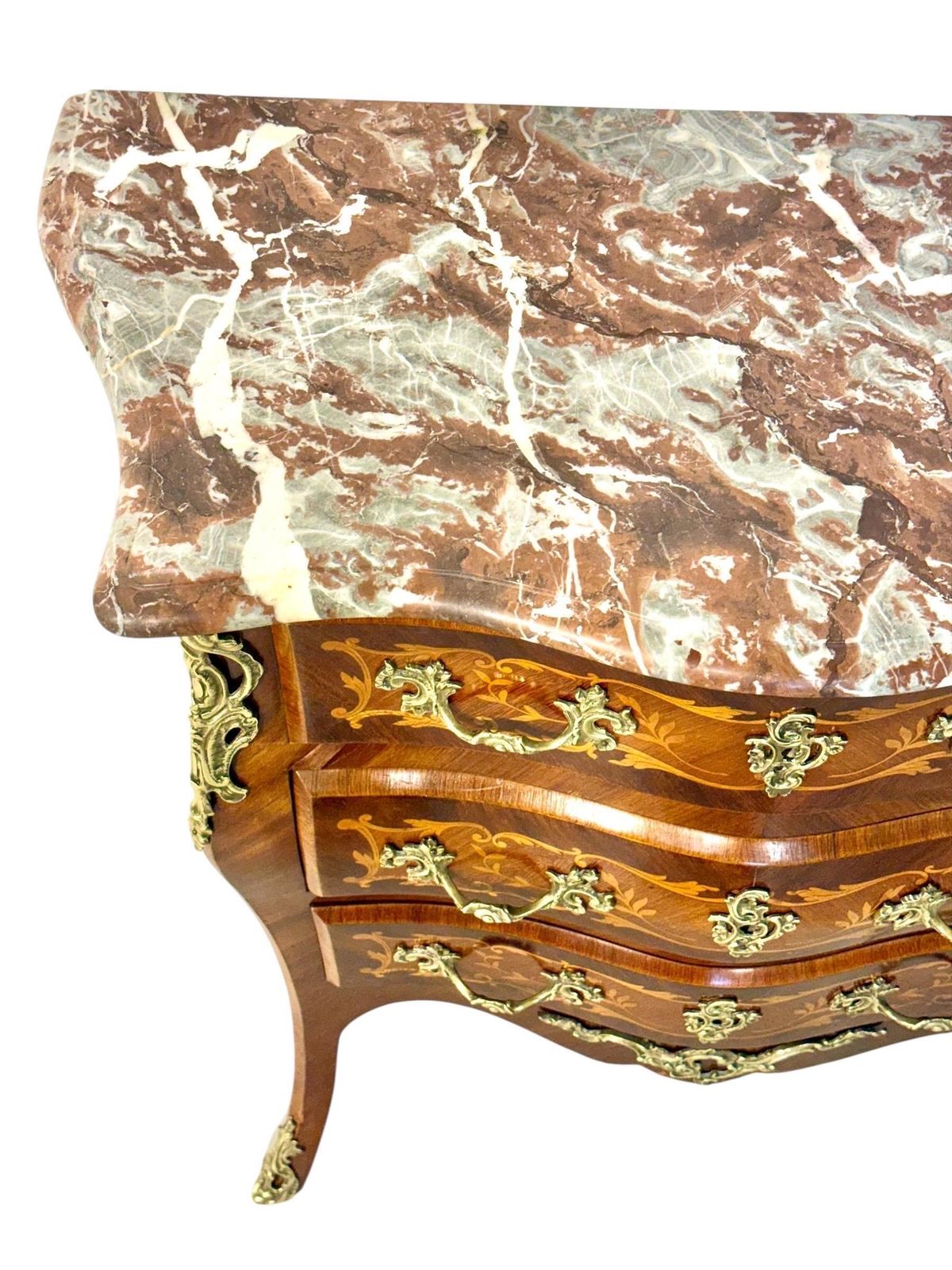 19th Century French Louis XV Style Marquetry Commode With Breccia Marble Top photo furniture