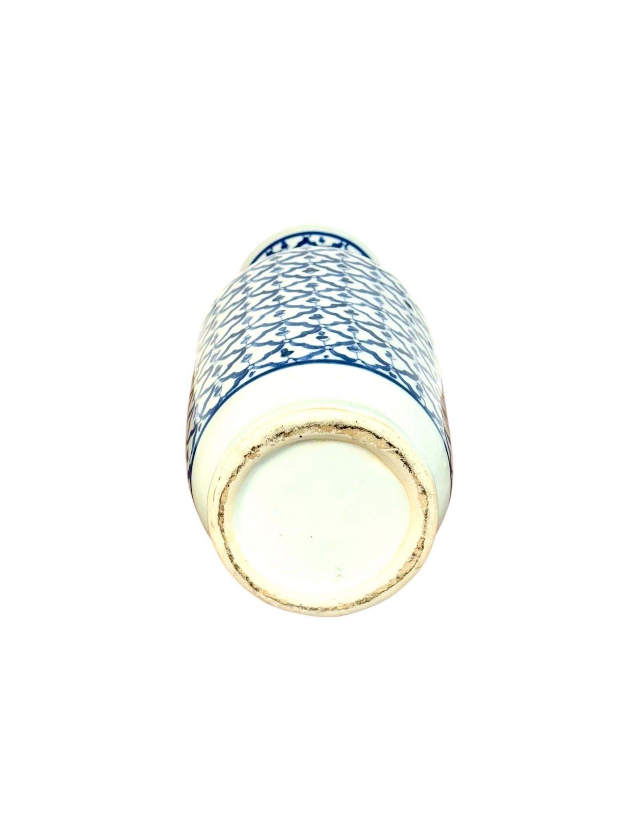 Mid 20th Century Blue And White Porcelain Vase, Floral Lattice Design photo vintage