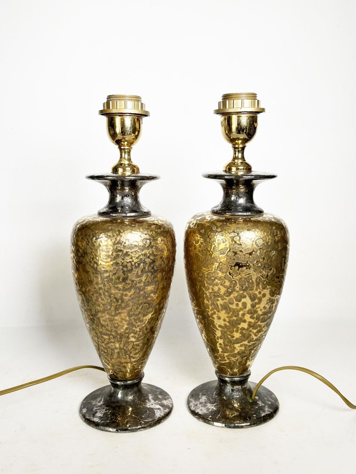 Pair Of Gilded Metal Lamps, France, 1980 photo vintage