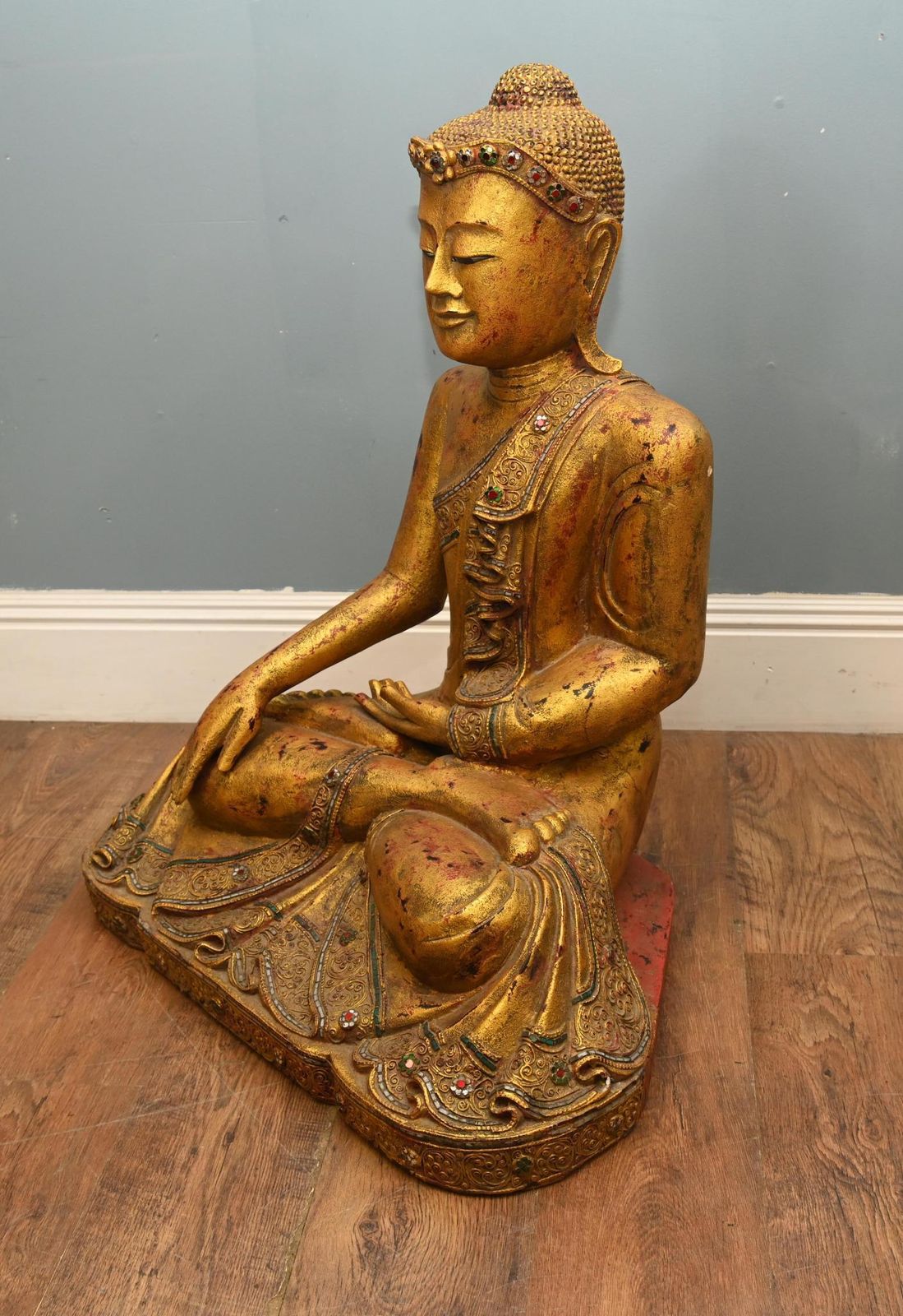 Carved Burmese Buddhist Statue Lotus Buddha Carving Myanmar photo vintage