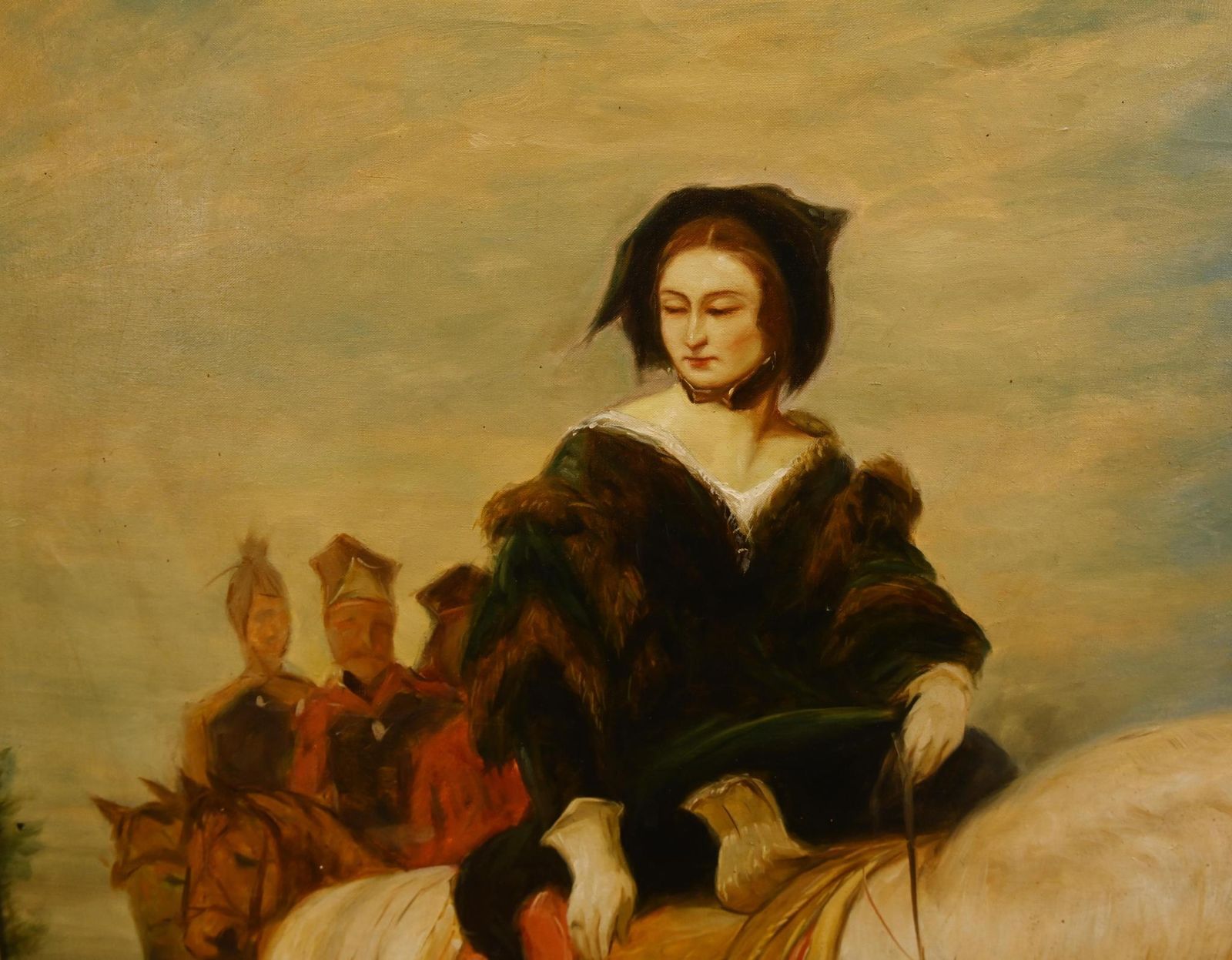 Oil Painting Queen Victorian Horse Back Windsor Castle Park After Edwin Landseer photo for sale