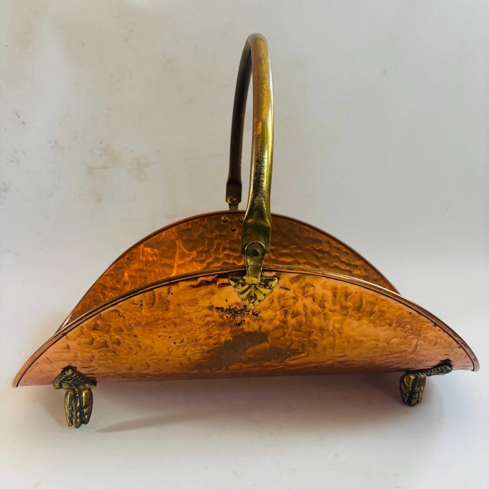 photo for sale Rare Antique Century English Hammered Copper & Brass Log Layer With Hallmark, C.1870