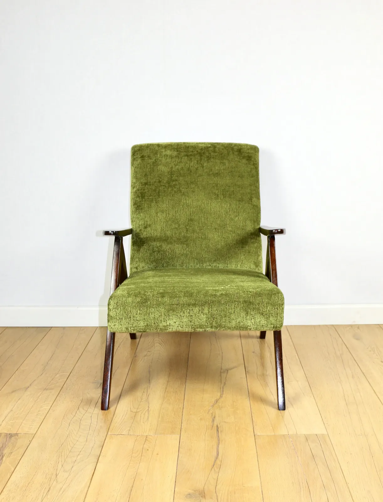 Italian Dining Tableclassic Armchair Var B 310 1960s Vintage Olive Structured Velvet   Dark Wood photo Furniture