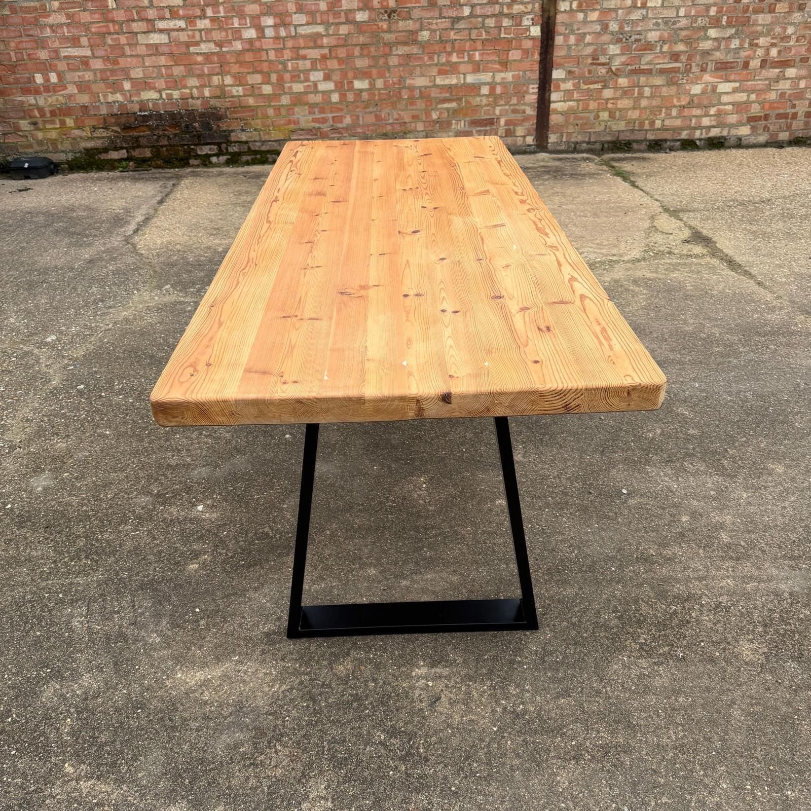 Reclaimed Pine Farmhouse Table Modern Trapezium Metal Industrial Legs Seats 6/8 photo furniture