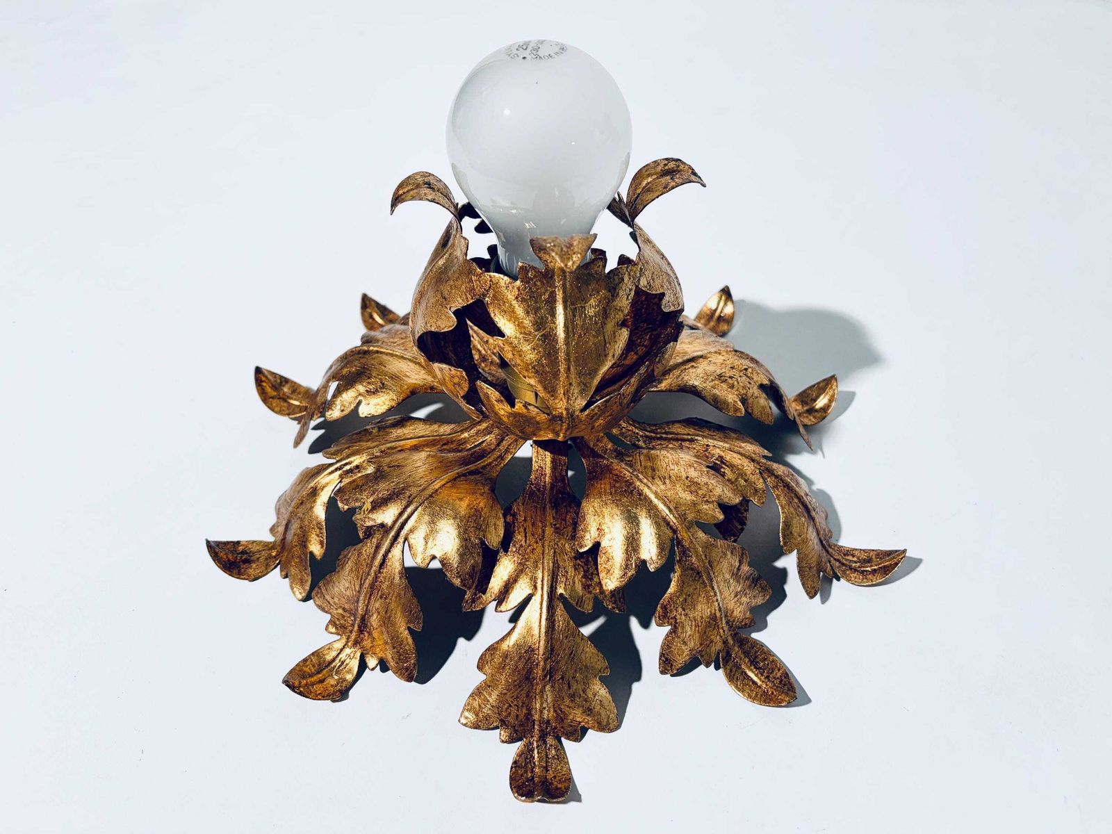 Florentine Metal Floral Gold Plated Ceiling Lamp / Vintage Hollywood Regency Decor