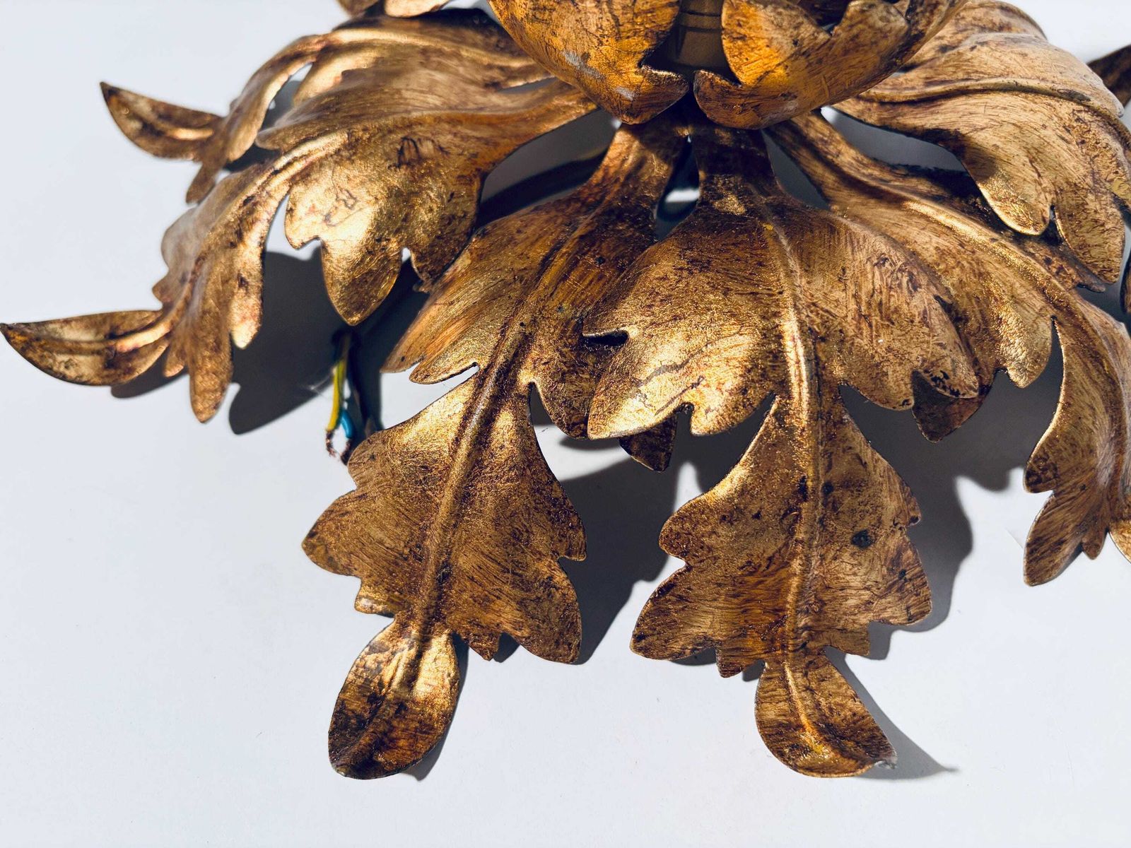 Florentine Metal Floral Gold Plated Ceiling Lamp / Vintage Hollywood Regency Decor photo Lighting