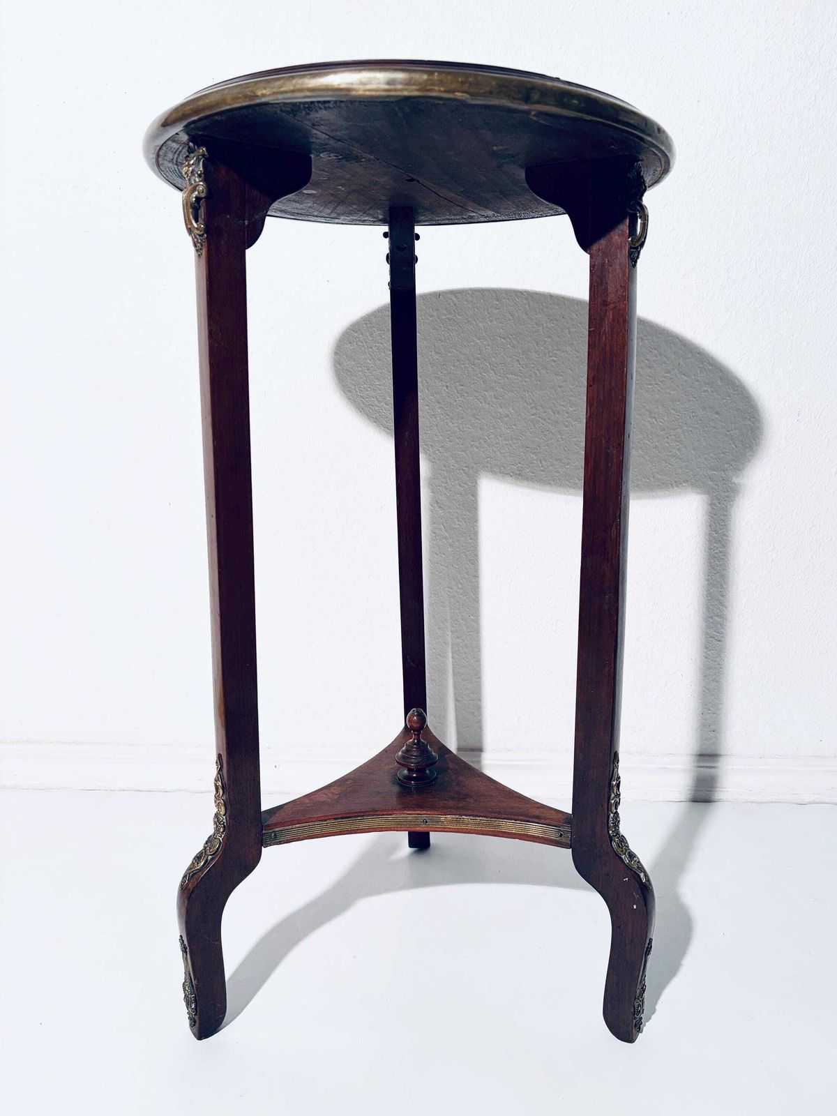 Antique Round Louis XVI Wooden Flower Table Jardiniere With Ceramic Tile Tree Motif / 1890s France photo vintage