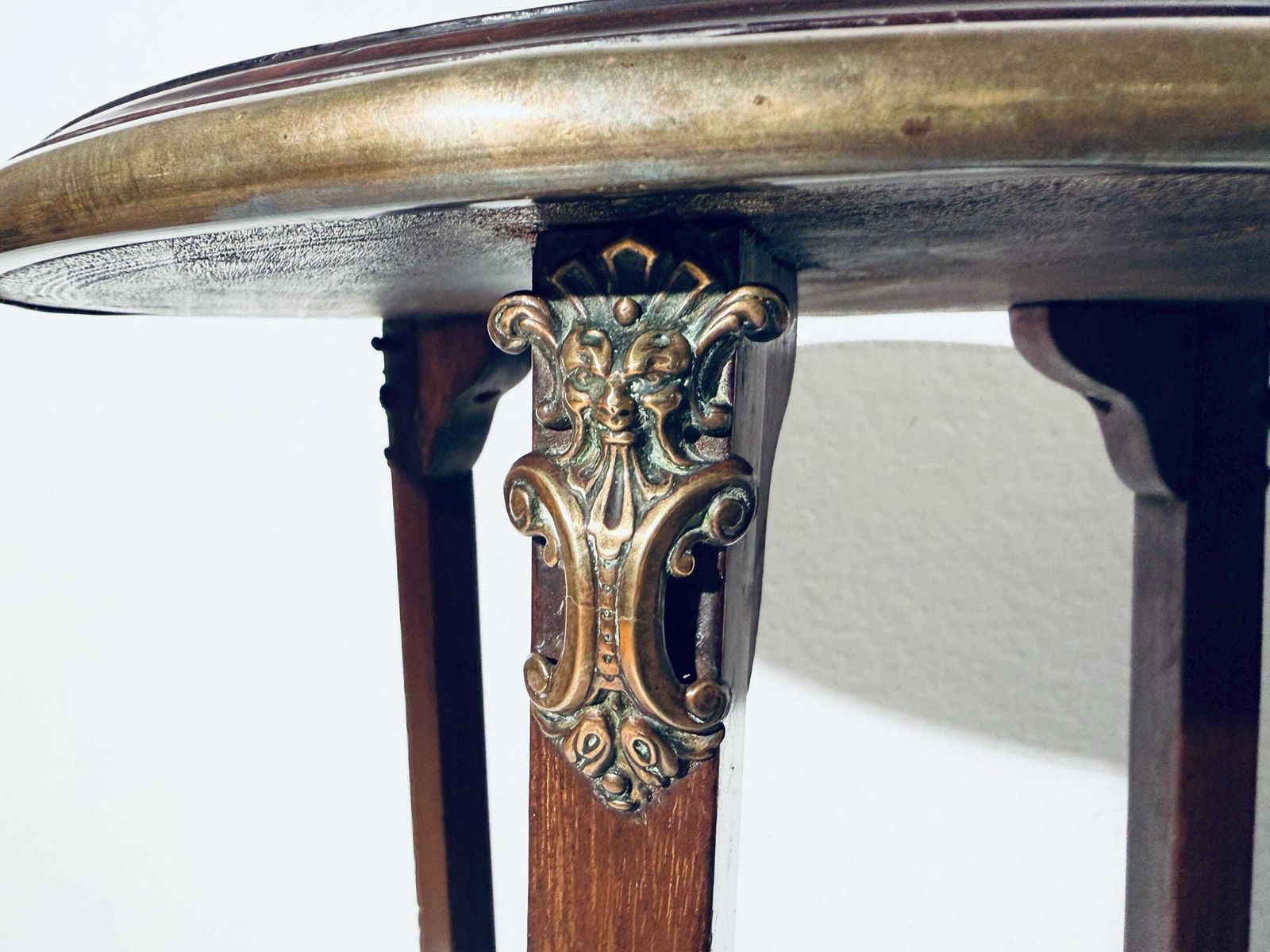 Furniture Antique Round Louis XVI Wooden Flower Table Jardiniere With Ceramic Tile Tree Motif / 1890s France photo