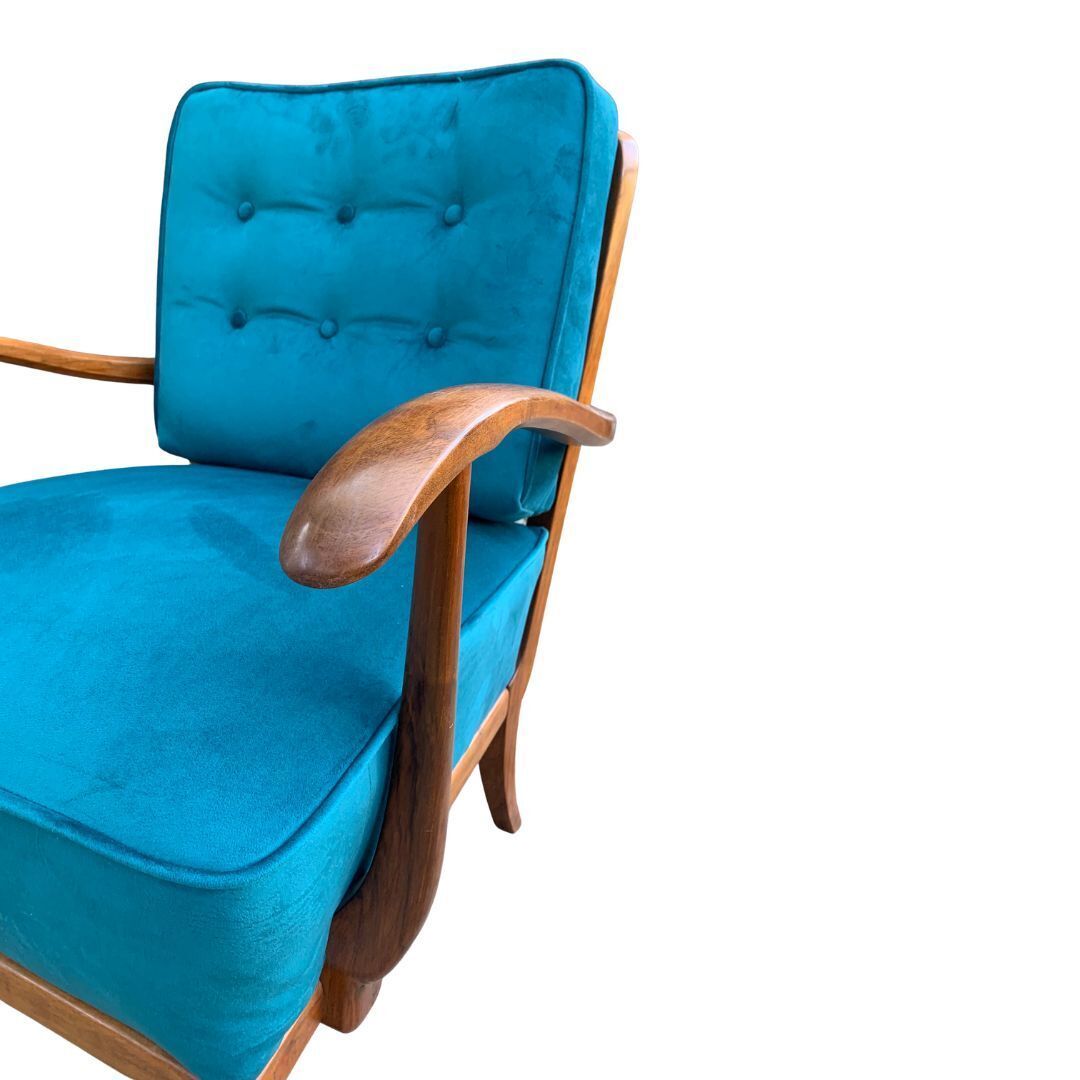 Art Deco Armchair By Gyula Kaesz, 1930s – Restored Rosewood Frame, Newly Upholstered Velvet Cushions photo furniture
