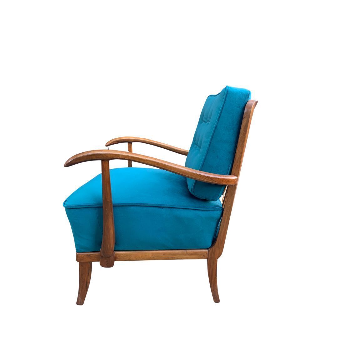 Art Deco Armchair By Gyula Kaesz, 1930s – Restored Rosewood Frame, Newly Upholstered Velvet Cushions photo vinterior