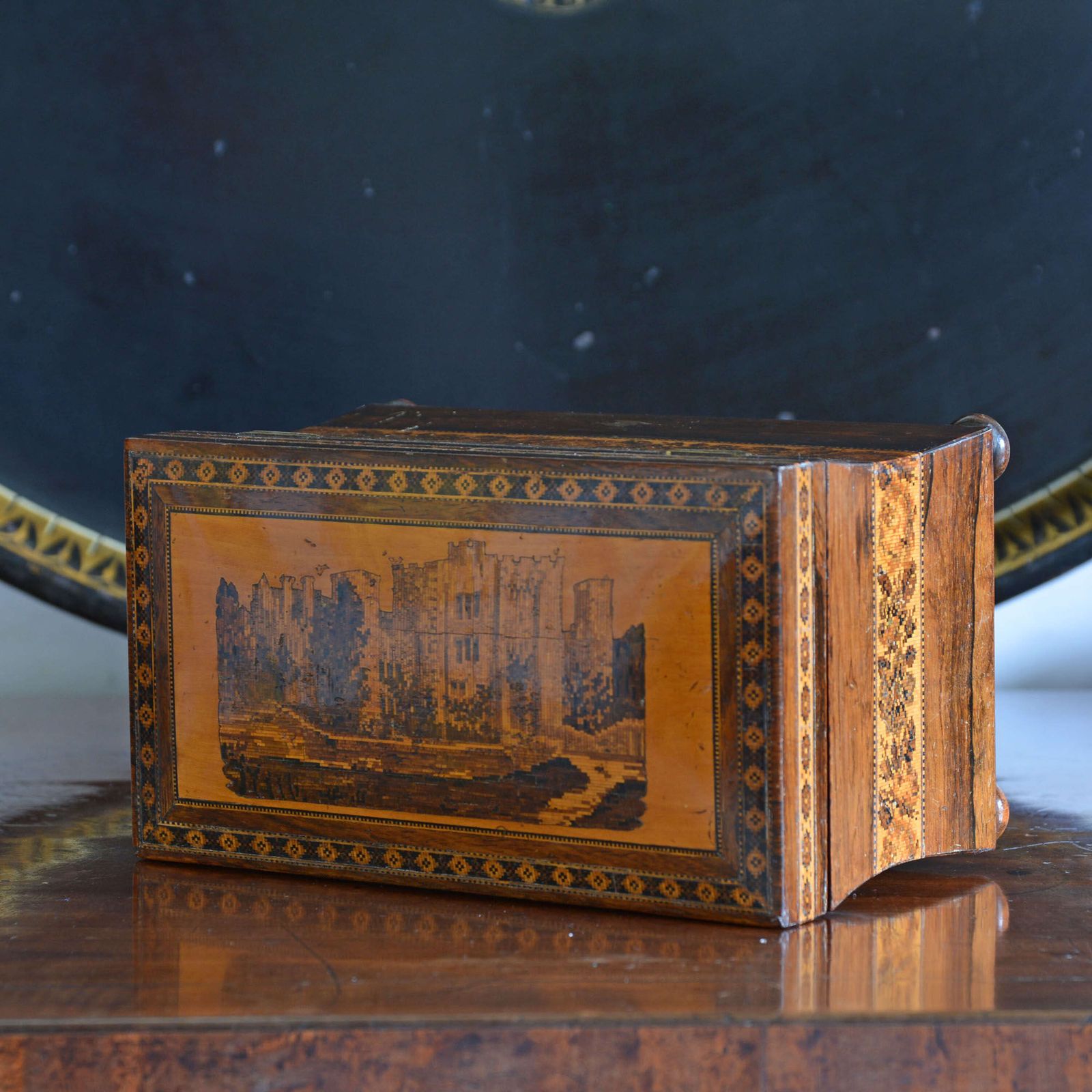 Hever Castle Tunbridge Ware Rosewood Tea Caddy By Henry Hollamby photo vinterior