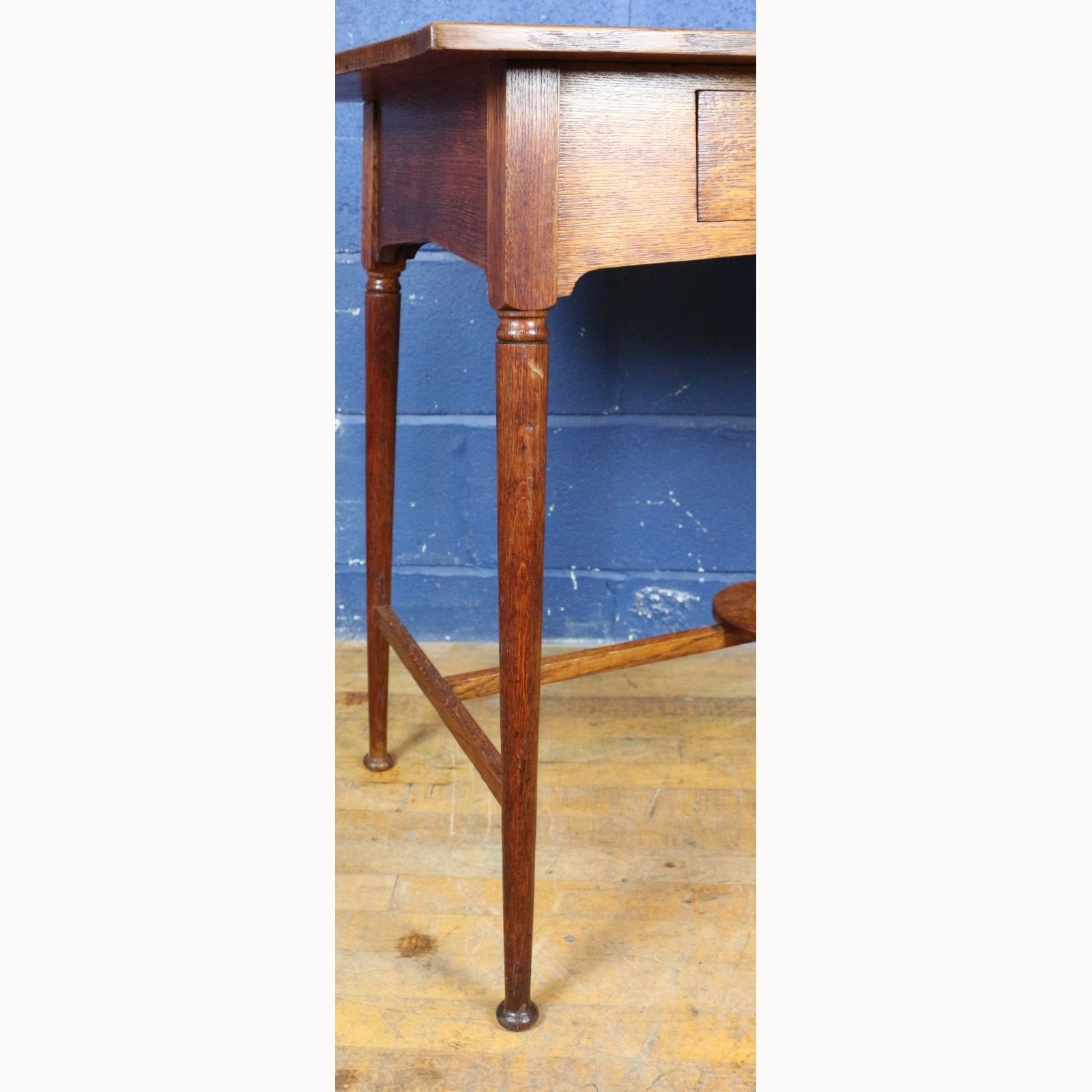 An Art Nouveau Oak Single Drawer Side Table Raised On Turned Angled Supports photo vintage